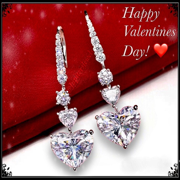 None Jewelry - NEW WHITE GOLD DOUBLE HEART SIMULATED DIAMOND DROP EARRINGS